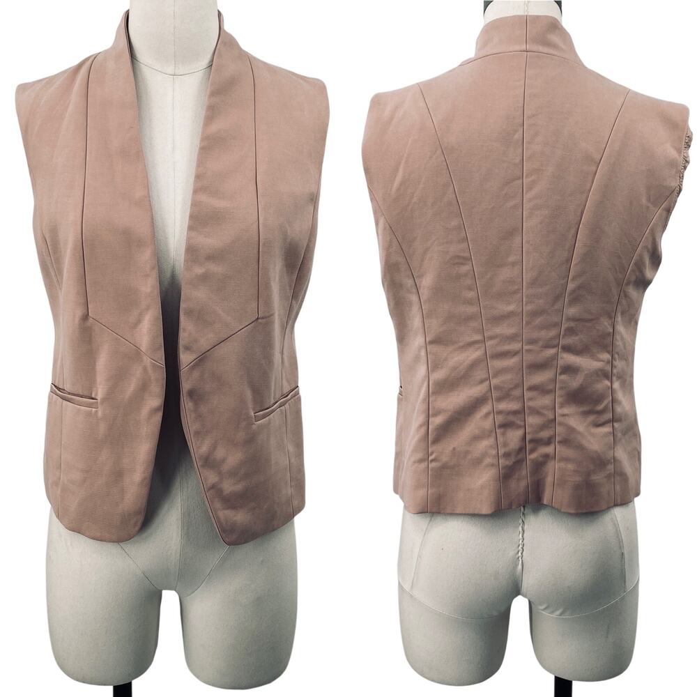 Eileen Fisher Vest Open Front Seamed Detail Lyocell Woven Light Blush Pink XXS